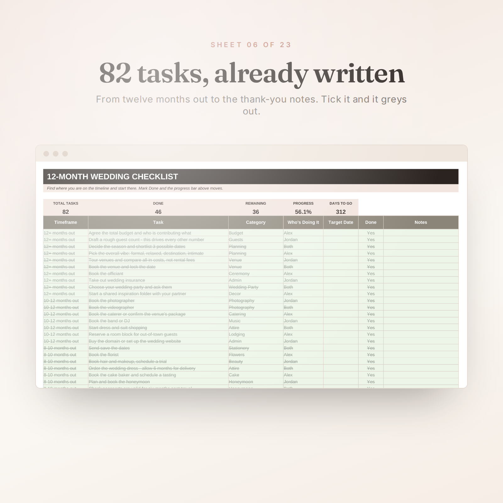 The Vow Ledger — All-In-One Wedding Planning Spreadsheet